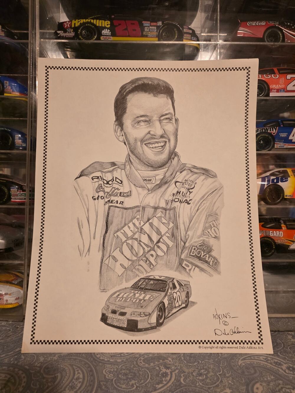 Tony Stewart #20 Home Depot Pencil Sketch Print by Dale Adkins NASCAR